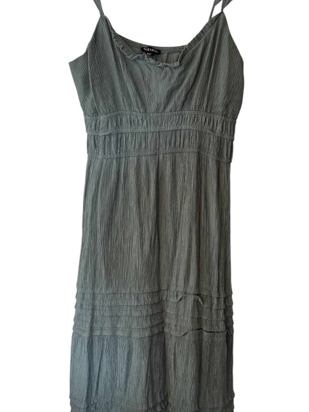 Max + Ash Sage Green Crinkle Sleeveless Midi Dress